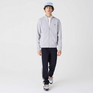 Men's Lacoste Zip-Up Piqué Fleece Jackets Grey Chine | GNV728139