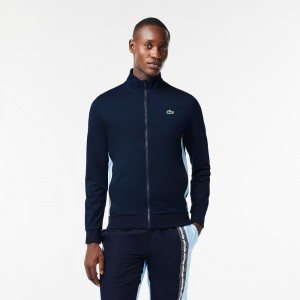 Men's Lacoste Zipped Ripstop Tennis Sweatshirt Navy Blue Blue | EUS987250