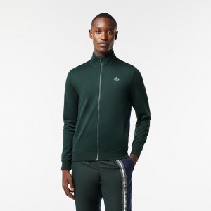 Men's Lacoste Zipped Ripstop Tennis Sweatshirt Green Navy Blue | RDC854076