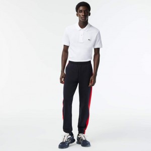 Men's Lacoste with Branding and Contrast Stripe Detail Sweatpants Navy Blue Red | MFE294681