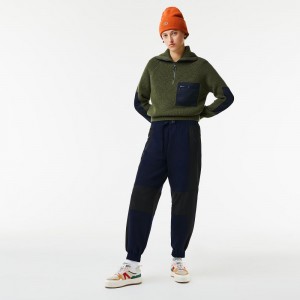 Women's Lacoste Badge Colorblock Joggers Navy Blue Black | LMP178063