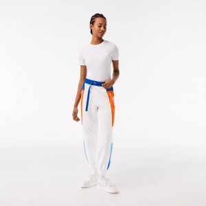 Women's Lacoste Badge Colorblock Joggers White Blue Orange Blue | BCJ435079