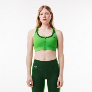 Women's Lacoste Colorblock Zip Sports Bra Green | BMD042695