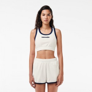 Women's Lacoste Contrast Embroidered Terry Bralette T-Shirt White | PLK976154