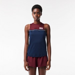 Women's Lacoste Contrast Stretch Cotton Sport T-Shirt Navy Blue Bordeaux | HLS468095