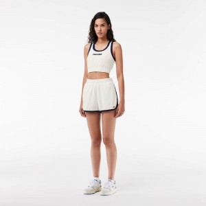 Women's Lacoste Contrast Trim Terry Shorts White | GZR372649