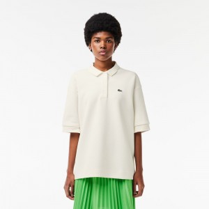 Women's Lacoste Cotton Piqué Oversized Polo Shirts White | IHK302495