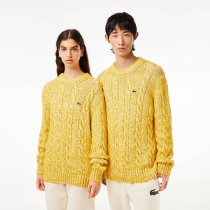 Women's Lacoste Cotton & Mercerized Alpaca Cable Knit Sweater White Yellow | AXM569027