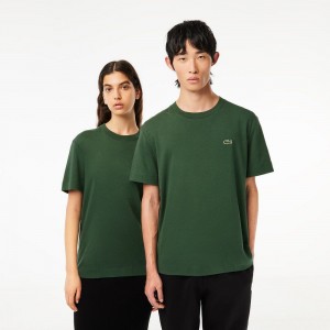 Women's Lacoste Crew Neck Organic Cotton T-Shirt Dark Green | IRF386294