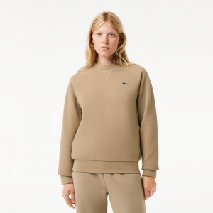 Women's Lacoste Crew Neck Piqué Sweatshirt Beige | JQA867259