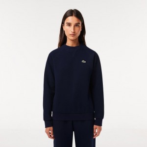 Women's Lacoste Crew Neck Piqué Sweatshirt Navy Blue | KQY980365