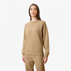 Women's Lacoste Crew Neck Piqué Sweatshirt Beige | JAV462105