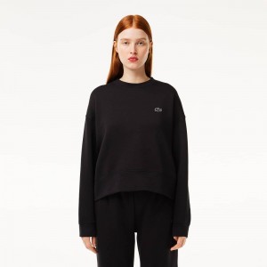 Women's Lacoste Crew Neck Sweatshirt Black | LJA724359