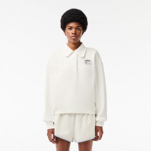 Women's Lacoste Embroidered Polo Sweatshirt White | DFC720345