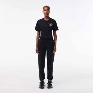 Women's Lacoste Embroidered Sweatpants Black | DOR581634