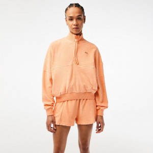 Women's Lacoste High-Neck Terry Cloth Half Zip Sweatshirt Light Orange | HDZ216089