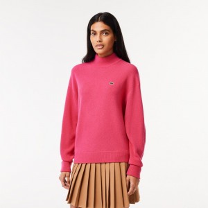 Women's Lacoste High-Neck Wool Sweater Fushia Pink | XZR721653