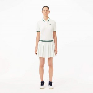 Women's Lacoste Integrated Piqué Shorts with Skirt White Green | CFD129586