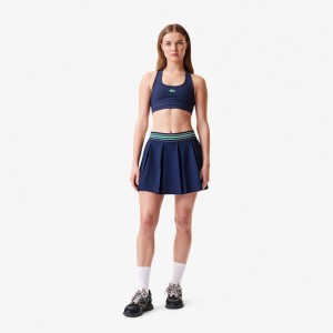 Women's Lacoste Integrated Piqué Shorts with Skirt Navy Blue | COZ354102