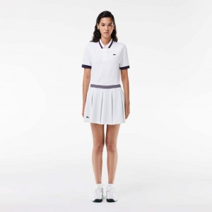 Women's Lacoste Integrated Piqué Shorts with Skirt White | BDV694217