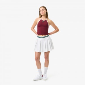 Women's Lacoste Integrated Piqué Shorts with Skirt White Green | VKQ754018