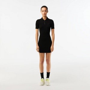 Women's Lacoste Knit Polo Dress Black | LXY074592