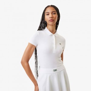 Women's Lacoste L.12.D Slim Fit Jersey Polo Shirts White | FDQ351894