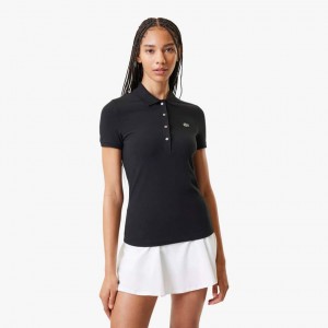 Women's Lacoste L.12.D Slim Fit Jersey Polo Shirts Black | AVX145360