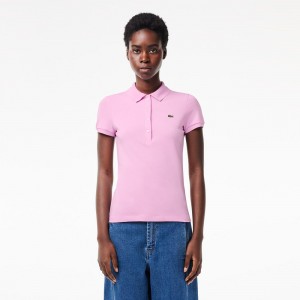 Women's Lacoste L.12.D Slim Fit Jersey Polo Shirts Pink | LMB854276