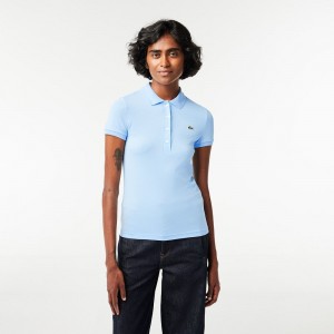 Women's Lacoste L.12.D Slim Fit Jersey Polo Shirts Pastel blue | DKP218396