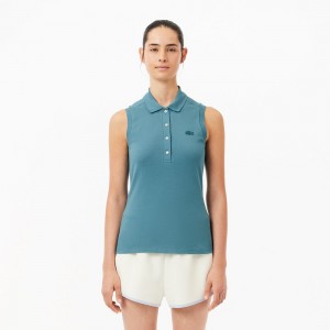 Women's Lacoste L.12.D Slim Fit Sleeveless Polo Shirts Hydro blue | BPW857942