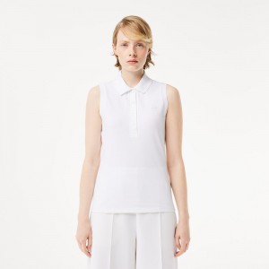 Women's Lacoste L.12.D Slim Fit Sleeveless Polo Shirts White | DKJ416392