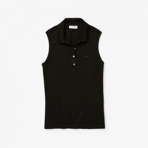 Women's Lacoste L.12.D Slim Fit Sleeveless Polo Shirts Black | GOB680732