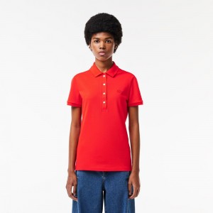 Women's Lacoste L.12.D Slim Fit Stretch Mini Piqué Polo Shirts Red currant | BOI529683