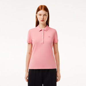 Women's Lacoste L.12.D Slim Fit Stretch Mini Piqué Polo Shirts Tourmaline pink | ALZ059437