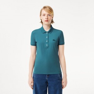 Women's Lacoste L.12.D Slim Fit Stretch Mini Piqué Polo Shirts Hydro blue | YGW428761