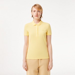 Women's Lacoste L.12.D Slim Fit Stretch Mini Piqué Polo Shirts Pastel yellow | NQW650849