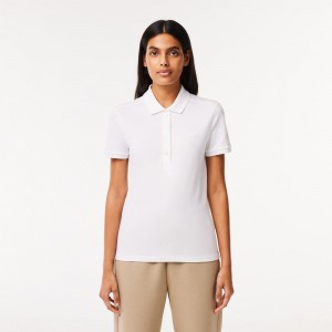 Women's Lacoste L.12.D Slim Fit Stretch Mini Piqué Polo Shirts White | ATN184705