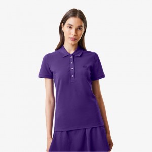 Women's Lacoste L.12.D Slim Fit Stretch Mini Piqué Polo Shirts Acai Purple | OUN563078