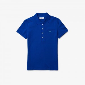 Women's Lacoste L.12.D Slim Fit Stretch Mini Piqué Polo Shirts Gentian blue | KLC194520