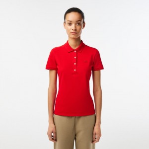 Women's Lacoste L.12.D Slim Fit Stretch Mini Piqué Polo Shirts Red | BPK725903