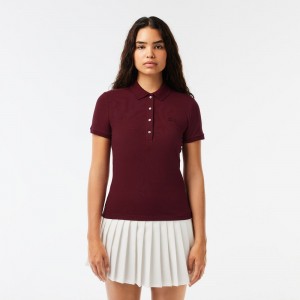 Women's Lacoste L.12.D Slim Fit Stretch Mini Piqué Polo Shirts Bordeaux | UWS601724