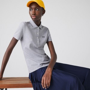 Women's Lacoste L.12.D Slim Fit Stretch Mini Piqué Polo Shirts Grey Chine | MKU546071