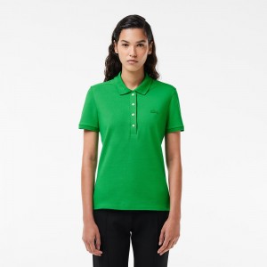 Women's Lacoste L.12.D Slim Fit Stretch Mini Piqué Polo Shirts Green | XZR078269