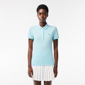 Women's Lacoste L.12.D Slim Fit Stretch Mini Piqué Polo Shirts Agrion blue | WYS482705