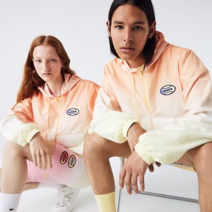 Women's Lacoste LIVE Lightweight Pullover Windbreaker Jackets Orange White Yellow | FVK139780