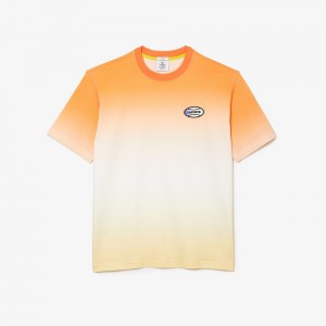 Women's Lacoste LIVE Loose Fit Gradated Print Cotton T-Shirt Orange White Yellow | SGP387690