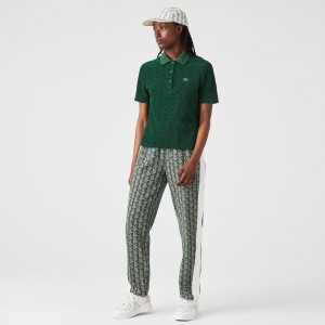 Women's Lacoste LIVE Monogram Cotton Polo Shirts Pine green | XDT943508