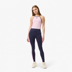 Women's Lacoste Lacoste x Bandier All Motion Colorblock Leggings Abysm blue | NFR723149