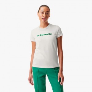 Women's Lacoste Lacoste x Bandier Jersey T-Shirt White Green | LAW875621